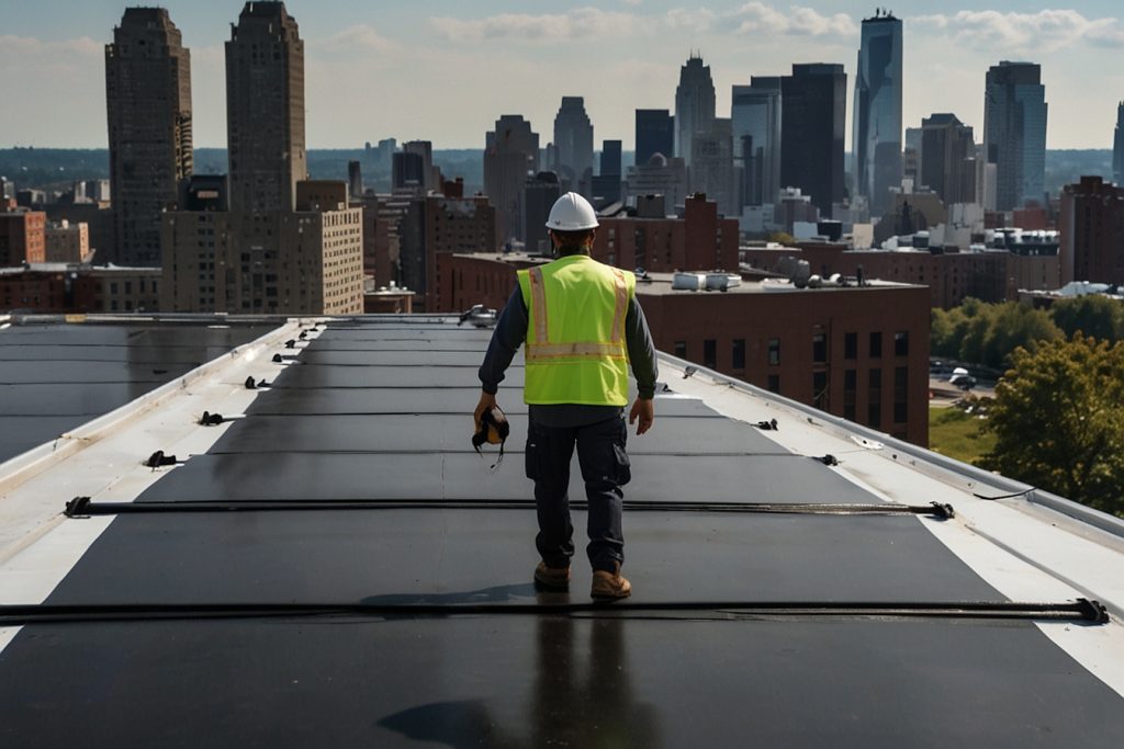 roofer on a commercial roof in new jersey