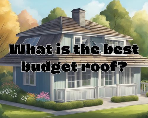 A modest, sturdy roof with shingles and a simple gutter system, surrounded by a small garden and a few trees