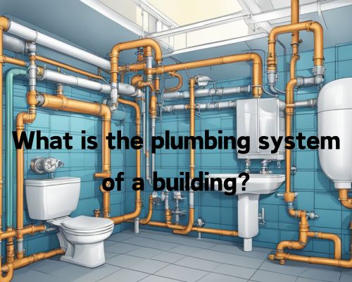A network of pipes and valves runs through the walls and floors, connecting sinks, toilets, and showers to a central water supply and sewage system
